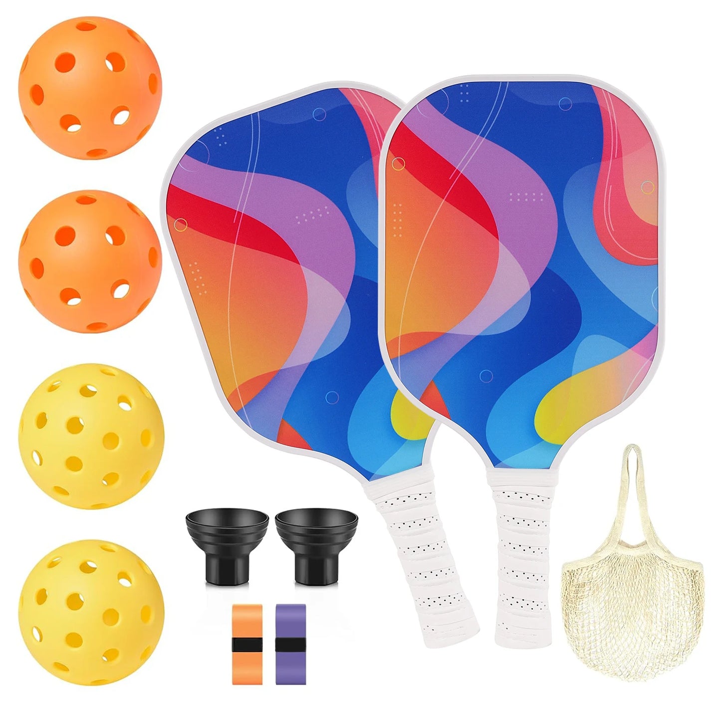 Pickleball Paddles Set of 2 USAPA Approved Fiber Glass Pickle Ball Racket Indoor Outdoor Game 4 Balls Carrying Bag Racquet Sets