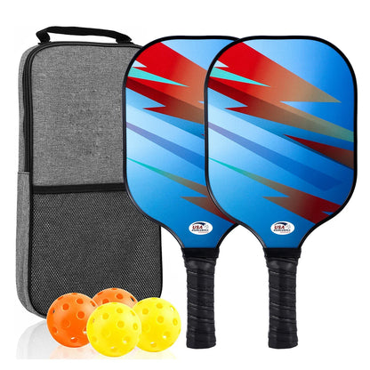 Pickleball Paddles Set of 2 USAPA Approved Fiber Glass Pickle Ball Racket Indoor Outdoor Game 4 Balls Carrying Bag Racquet Sets