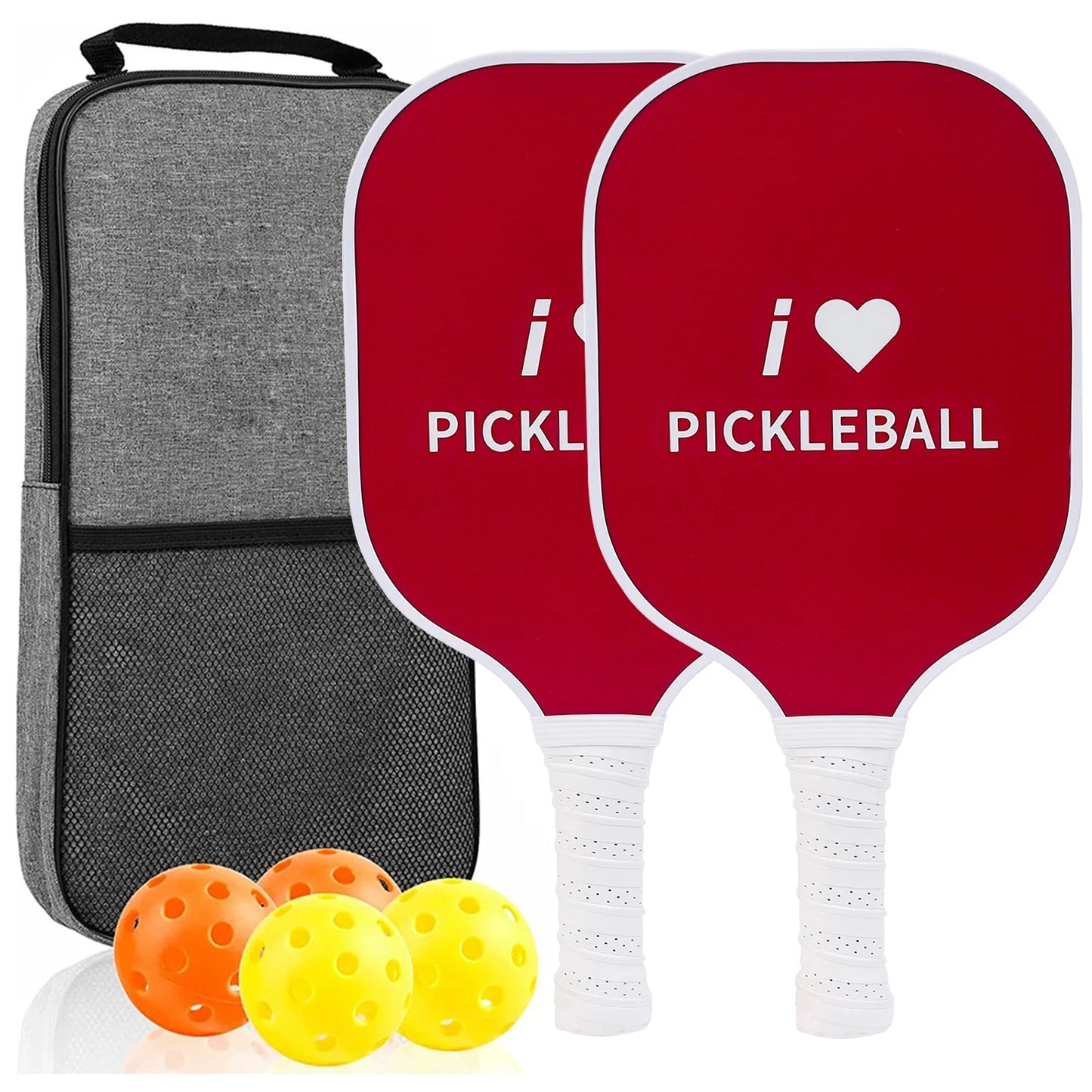 Pickleball Paddles Set of 2 USAPA Approved Fiber Glass Pickle Ball Racket Indoor Outdoor Game 4 Balls Carrying Bag Racquet Sets