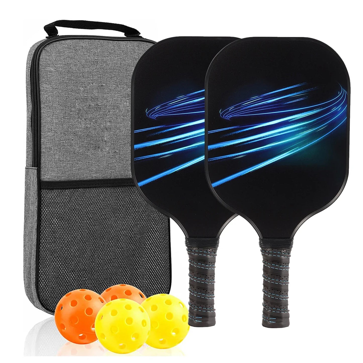 Pickleball Paddles Set of 2 USAPA Approved Fiber Glass Pickle Ball Racket Indoor Outdoor Game 4 Balls Carrying Bag Racquet Sets