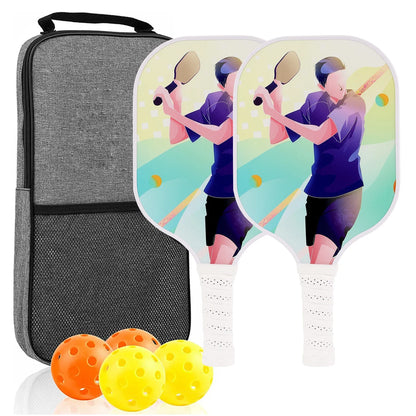 Pickleball Paddles Set of 2 USAPA Approved Fiber Glass Pickle Ball Racket Indoor Outdoor Game 4 Balls Carrying Bag Racquet Sets