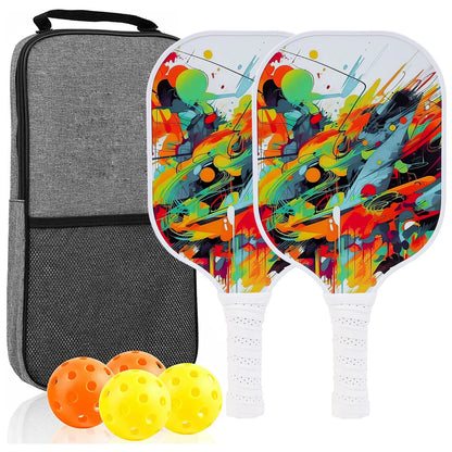 Pickleball Paddles Set of 2 USAPA Approved Fiber Glass Pickle Ball Racket Indoor Outdoor Game 4 Balls Carrying Bag Racquet Sets