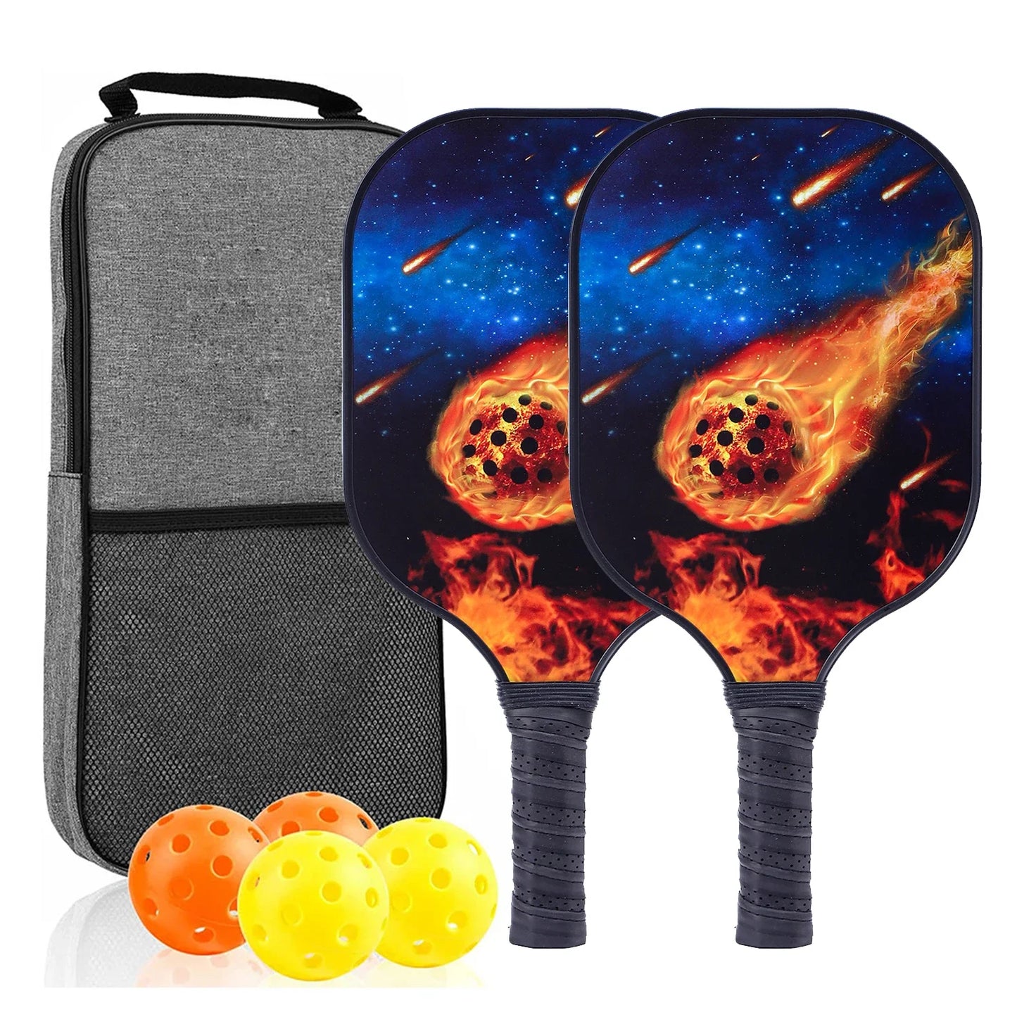 Pickleball Paddles Set of 2 USAPA Approved Fiber Glass Pickle Ball Racket Indoor Outdoor Game 4 Balls Carrying Bag Racquet Sets