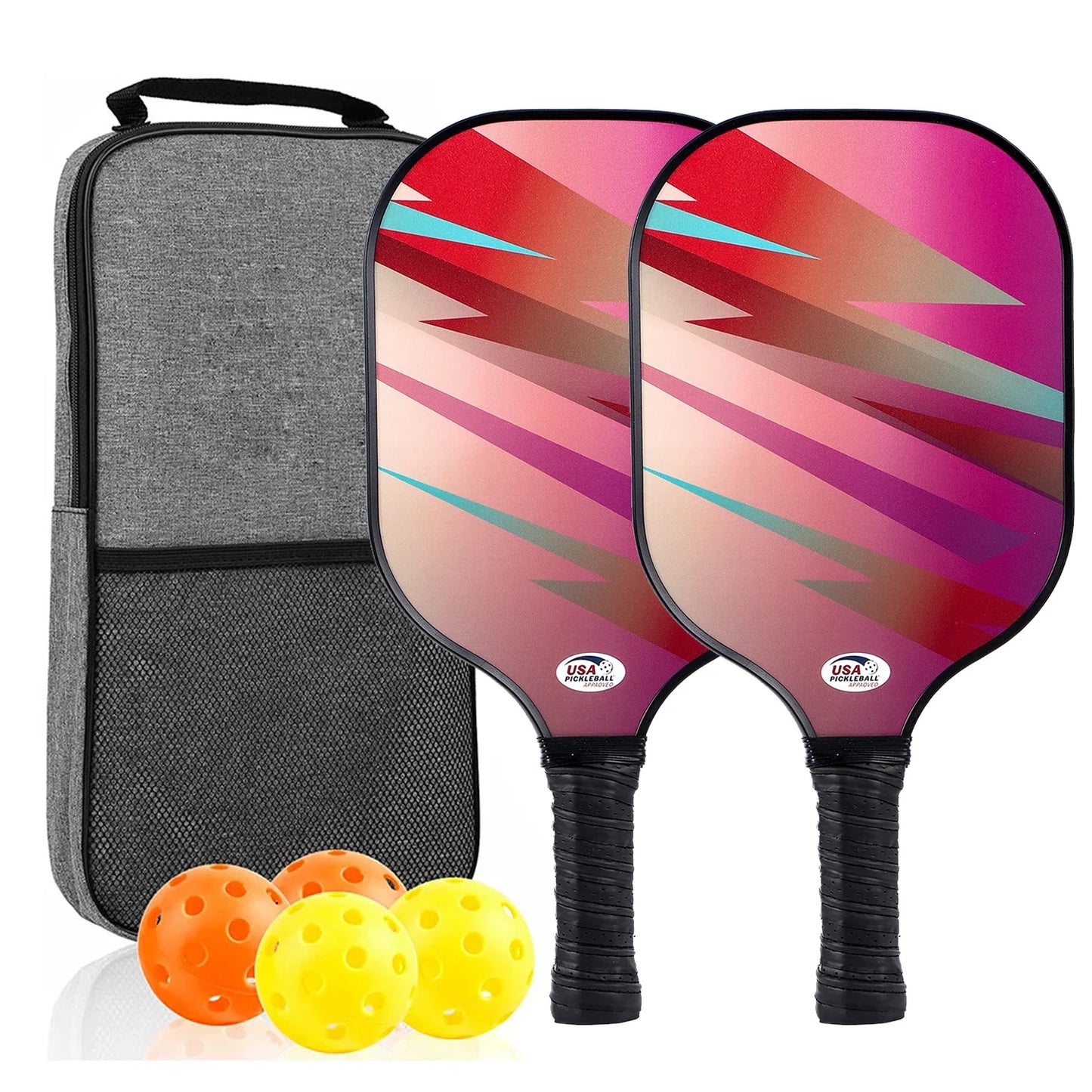 Pickleball Paddles Set of 2 USAPA Approved Fiber Glass Pickle Ball Racket Indoor Outdoor Game 4 Balls Carrying Bag Racquet Sets