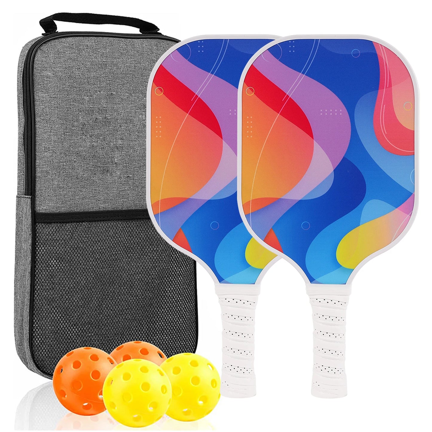 Pickleball Paddles Set of 2 USAPA Approved Fiber Glass Pickle Ball Racket Indoor Outdoor Game 4 Balls Carrying Bag Racquet Sets